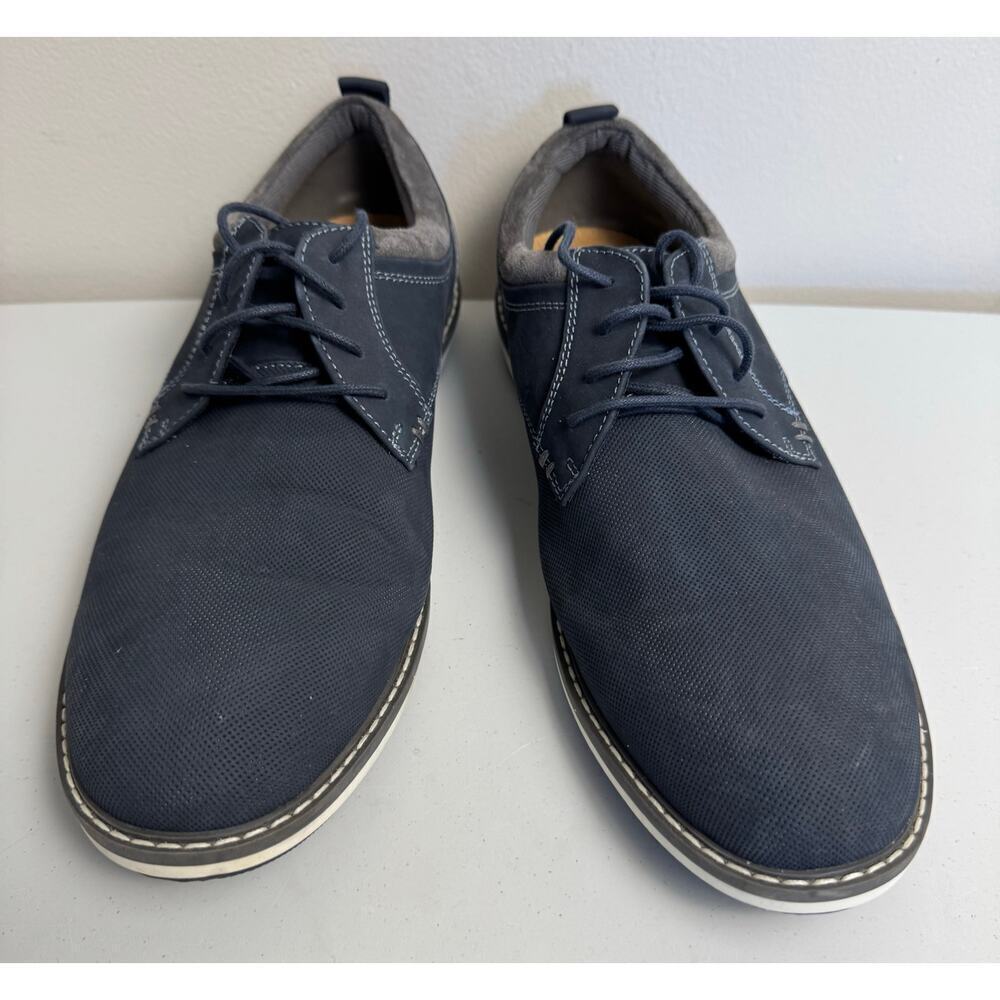 EUC WINSLOW PLAIN TOE MEN'S SHOES 11.5M GRAY BLUE LEATHER JOHNSTON MURPHY - Picture 2 of 9